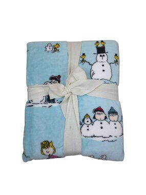 Peanuts Snoopy VelvetLoft Twin Blanket By Berkshire 90" x 60" Snowmen Blue